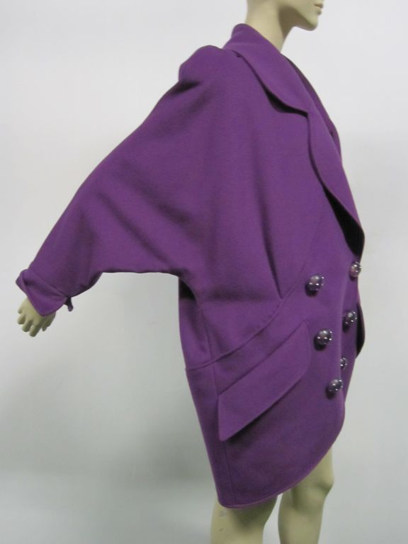 80s Karl Lagerfeld Royal Purple Double Breasted Cocoon Coat 2