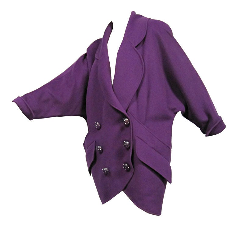 80s Karl Lagerfeld Royal Purple Double Breasted Cocoon Coat