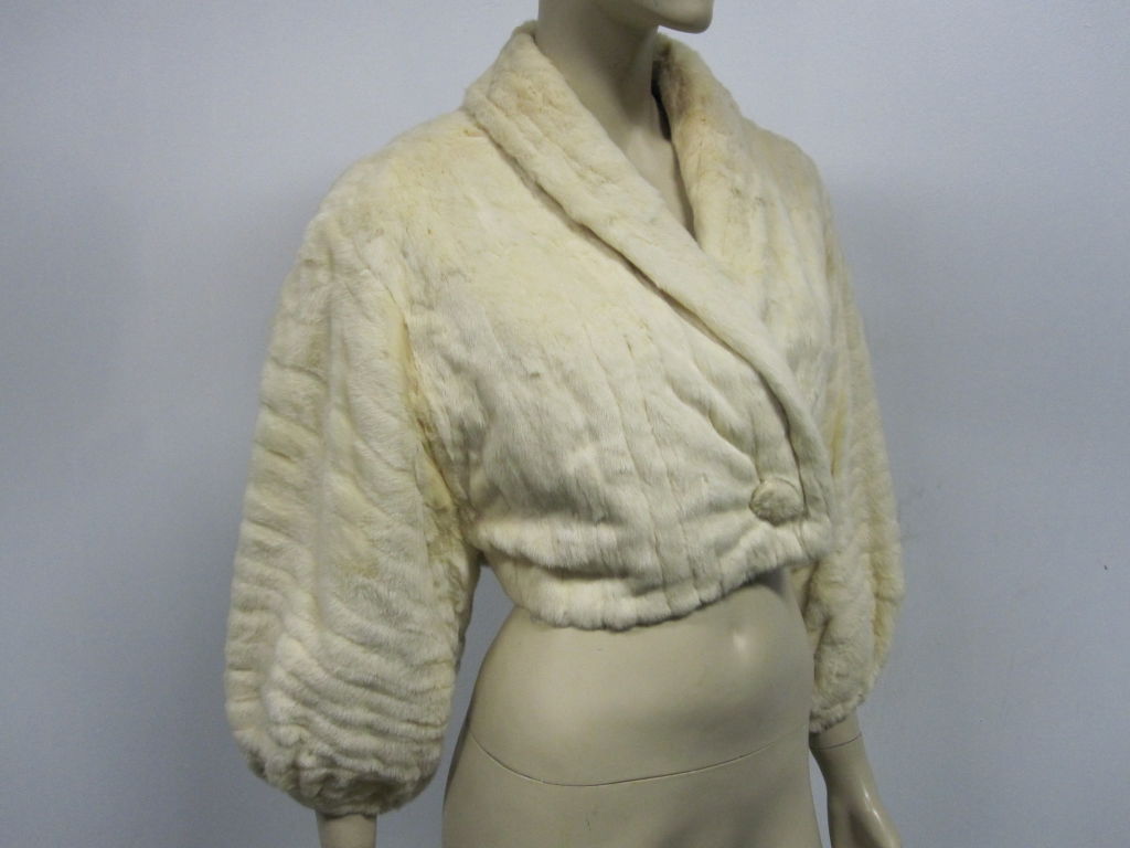 Gray 1954 Ermine Cropped Evening Jacket with Barrel Sleeves For Sale