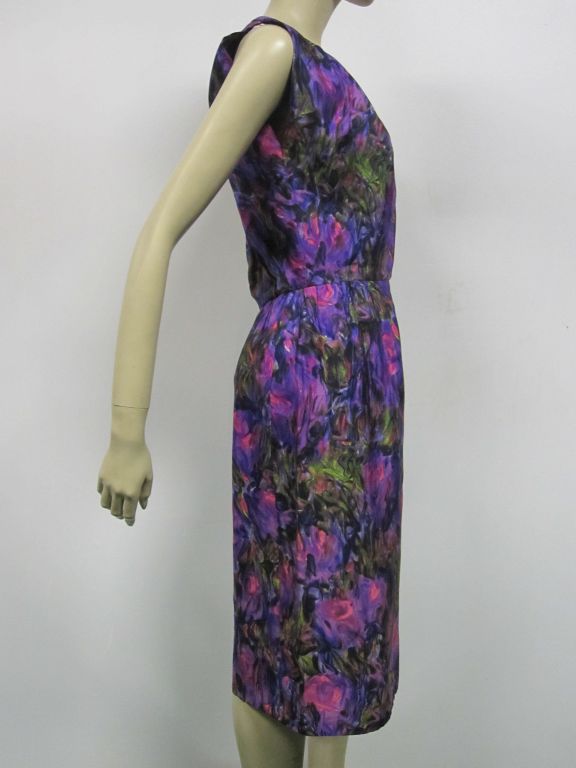 60s Christian Dior Silk Floral Print Sheath Dress and Jacket For Sale ...