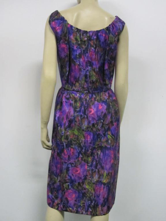 60s Christian Dior Silk Floral Print Sheath Dress and Jacket For Sale 1