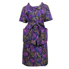 60s Christian Dior Silk Floral Print Sheath Dress and Jacket 1