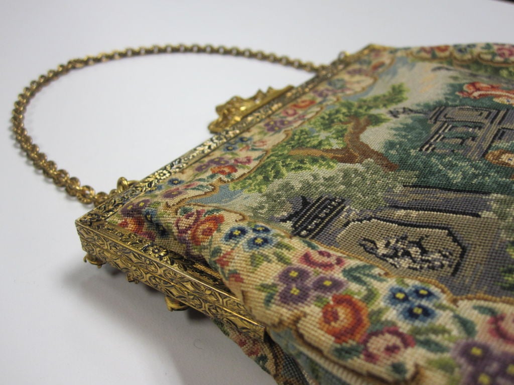 Women's 50s Petite-Pointe Embroidered Evening Bag w/ Jeweled Frame