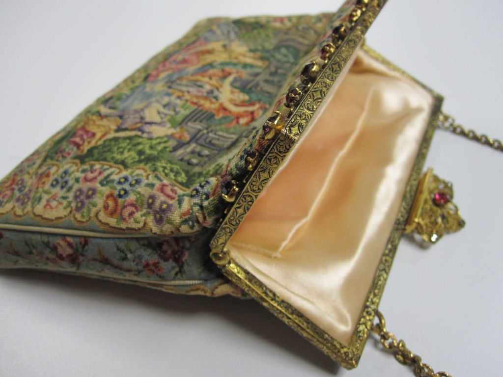 50s Petite-Pointe Embroidered Evening Bag w/ Jeweled Frame 3