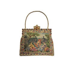 Retro 50s Petite-Pointe Embroidered Evening Bag w/ Jeweled Frame