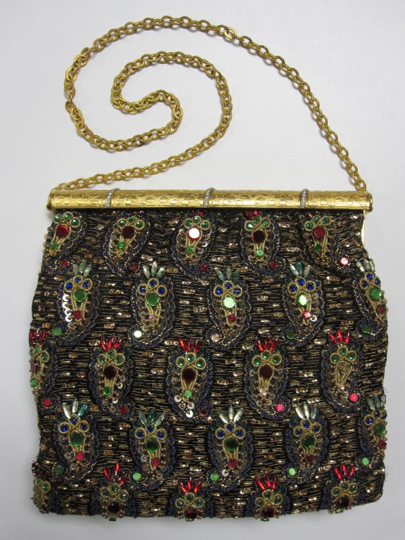 50s Couture Hand-Beaded Evening Bag with Indian Embellishment