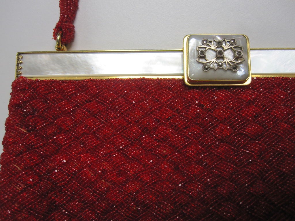 50s French Red Beaded Evening Bag - Gorgeous Pattern! 1