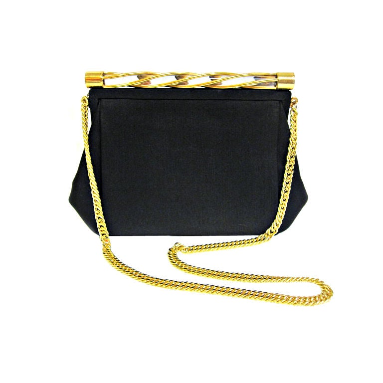 Bienen Davis 50s Black Faille Evening Bag with Lucite Detail