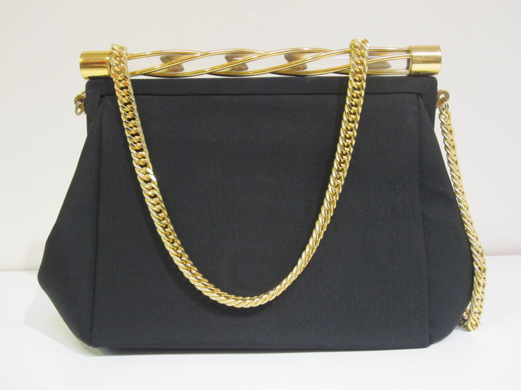 Women's Bienen Davis 50s Black Faille Evening Bag with Lucite Detail