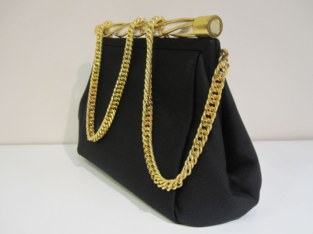 Bienen Davis 50s Black Faille Evening Bag with Lucite Detail 1