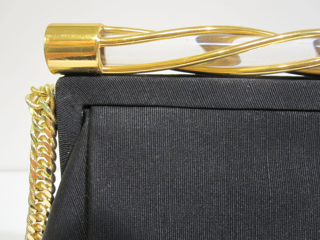 Bienen Davis 50s Black Faille Evening Bag with Lucite Detail 2