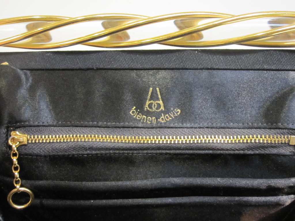 Bienen Davis 50s Black Faille Evening Bag with Lucite Detail 3