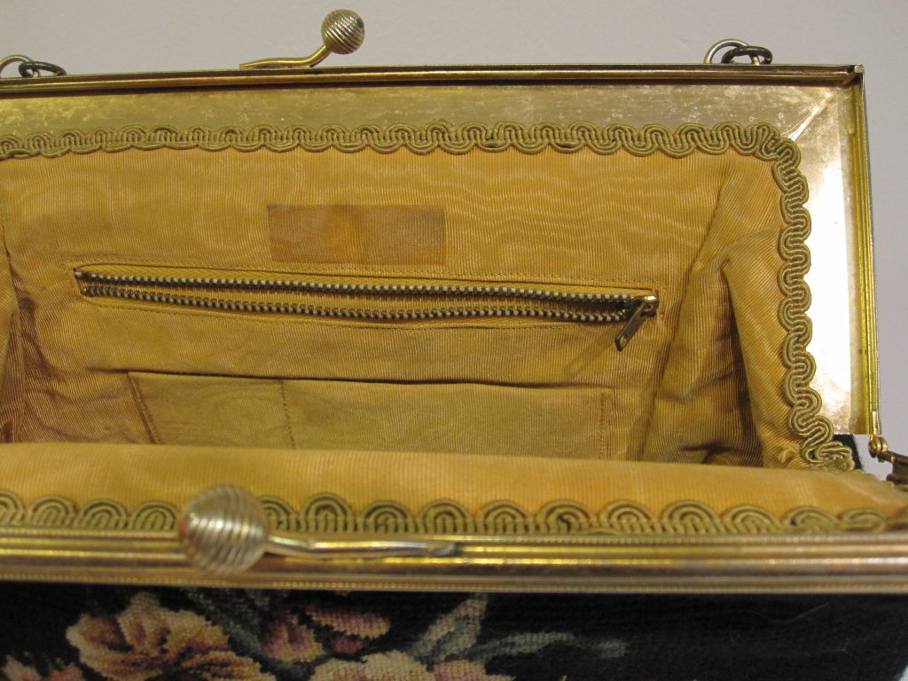 50s Large Needlepoint Handbag with Floral Motif 2