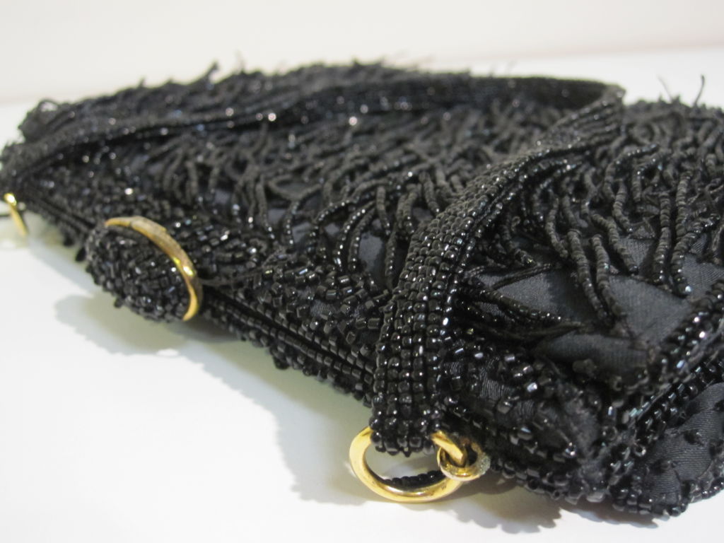 Women's 50s Black Bead Fringe Evening Bag