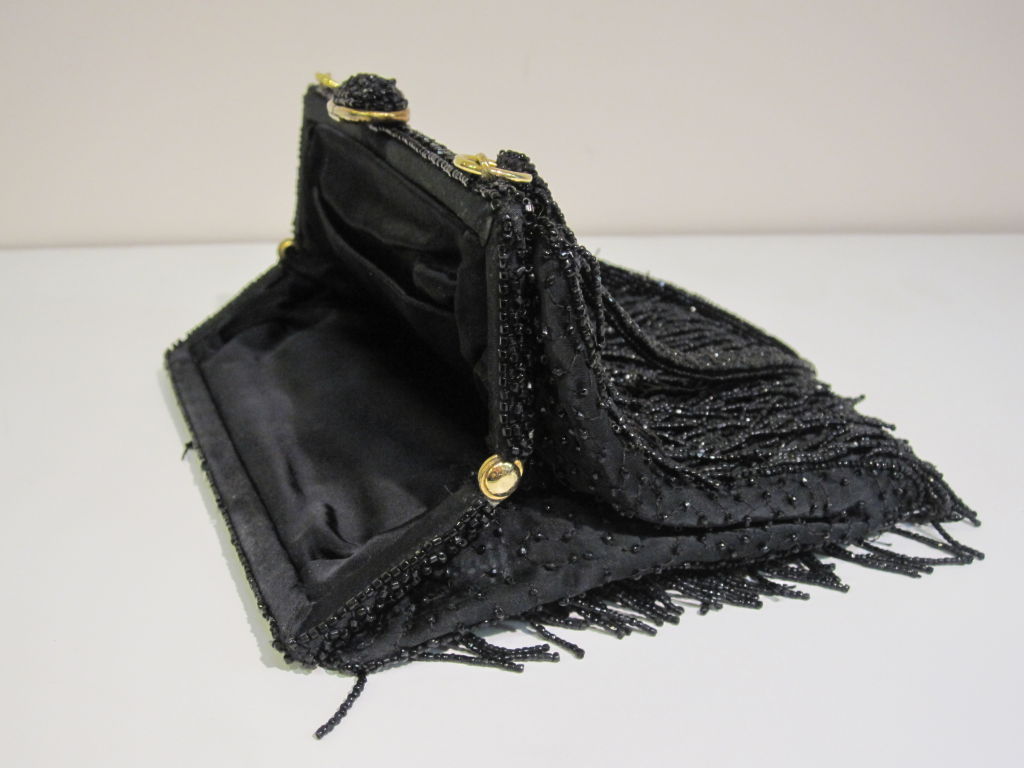 50s Black Bead Fringe Evening Bag 1