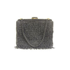 50s Black Bead Fringe Evening Bag 3