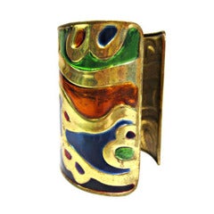 Vintage 70s Wide Brass and Enamel Cuff--4 Inches Wide!