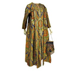Vintage Nina Ricci 70s Couture Paisley Evening Coat w/ Matching Handbag