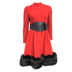Pauline Trigere 60s Red Wool Dress w/ Back Buttons and Fox Hem