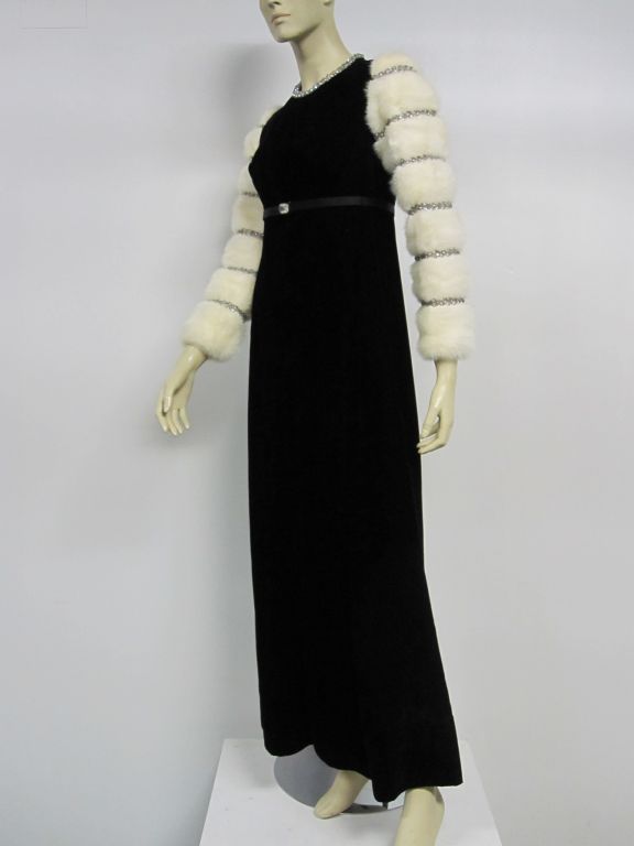 Women's Nina Ricci 70s Couture Gown and Cape - Velvet and Mink Sleeves