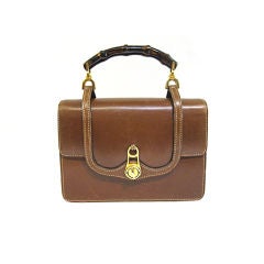 60s Gucci Leather Bag with Bamboo Handle