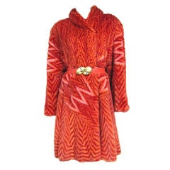 Vintage Wild Zandra Rhodes Designed Mink Coat in Pink Orange and Red!