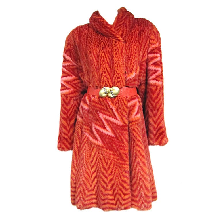 Wild Zandra Rhodes Designed Mink Coat in Pink Orange and Red!