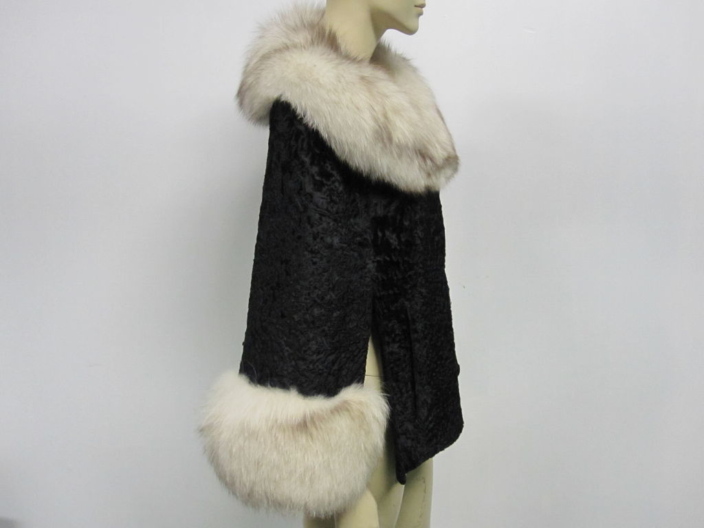 60s Persian Lamb Cape with Lush Fox Fur Trim and Collar at 1stdibs