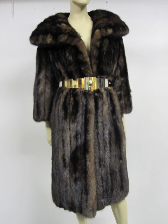 A fantastic 1960s Duffy Edwards-Beverly Hills 3/4 length Barguzin sable coat.  With a spectacular full shawl collar and lush fur.  Taffeta lining.  Embroidered with 