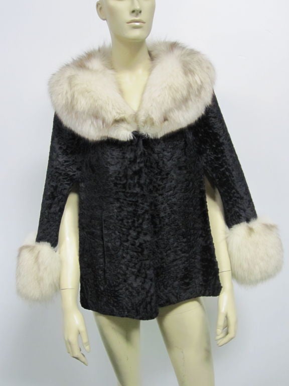 60s Persian Lamb Cape with Lush Fox Fur Trim and Collar