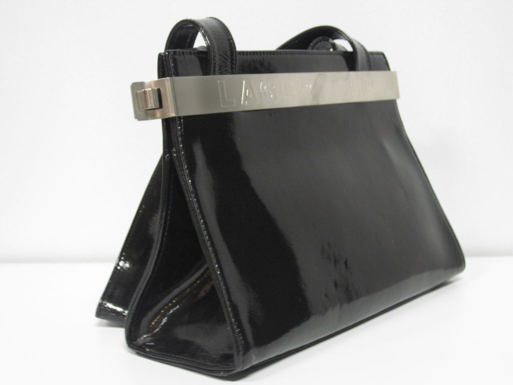 Karl Lagerfeld Patent Leather Handbag with Industrial Hardware