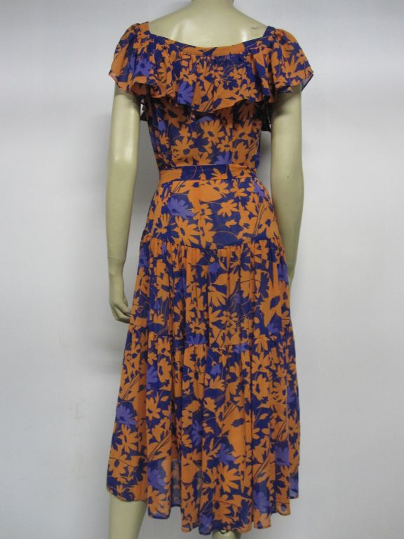 Ted Lapidus 80s Floral Print Crepe Peasant Dress 1