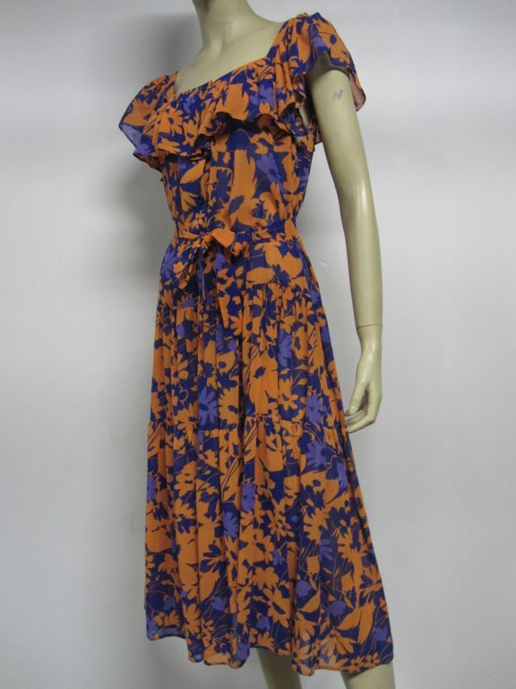 Ted Lapidus 80s Floral Print Crepe Peasant Dress 2