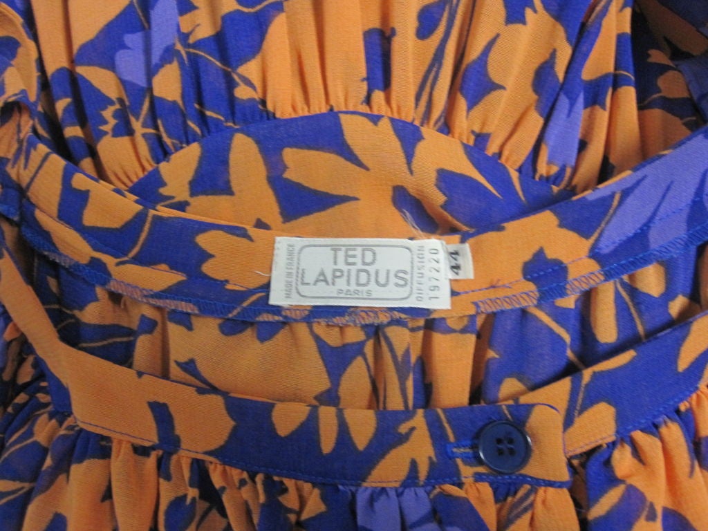 Ted Lapidus 80s Floral Print Crepe Peasant Dress 3