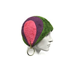 Adolfo 60s Super Mod Velour Cloche with Original "Earring"