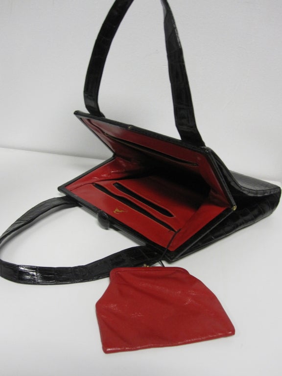 Koret 50s Alligator Handbag with Red Leather Lining! 1