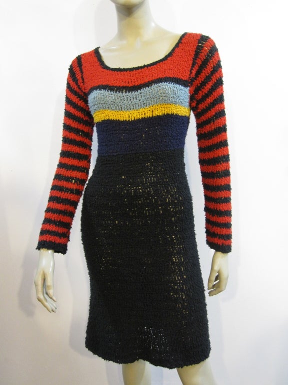 70s Hand-Knit Dress in Bold Graphics