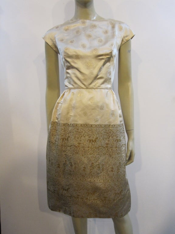 Frank Starr Original 50s Silk Satin and Brocade Cocktail Dress