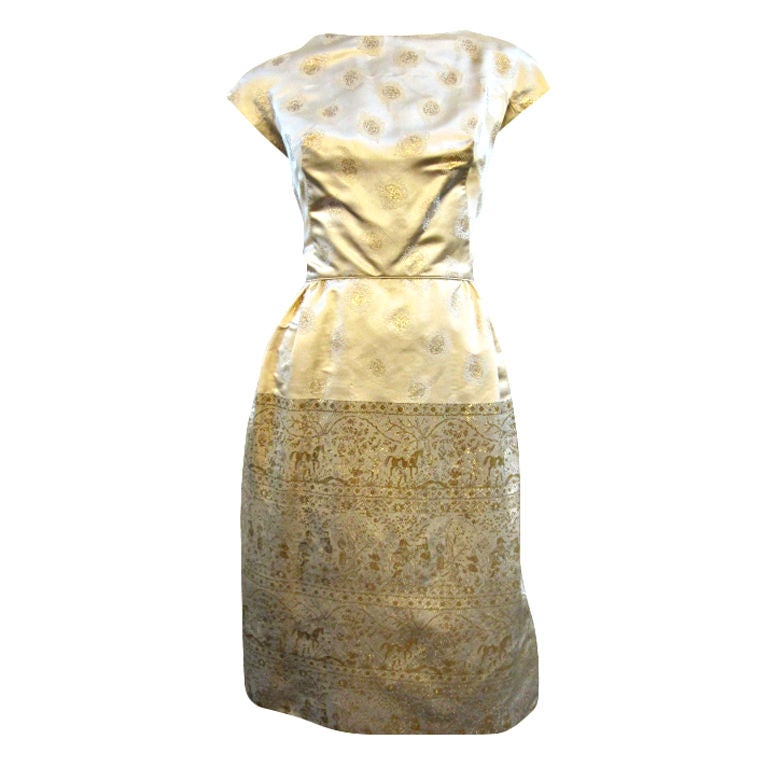 Frank Starr Original 50s Silk Satin and Brocade Cocktail Dress