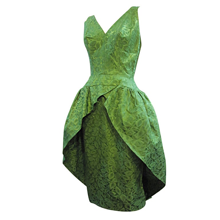 50s Brocade Tulip Cocktail Dress with Back Bow