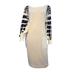 80s Krizia Ivory Sweater Dress with Large "Paillettes"