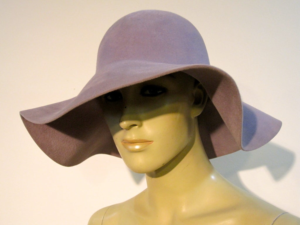 70s Floppy Brim Lavender Felt Borsalino Ladies Hat with Flowers 3