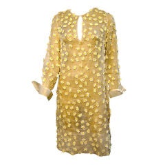 60s Mod Organza Dress with All-Over Daisy Appliqués