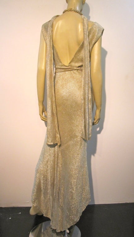 30s Lamé Bias Cut Rhinestone Studded Gown with Plunging Back 3