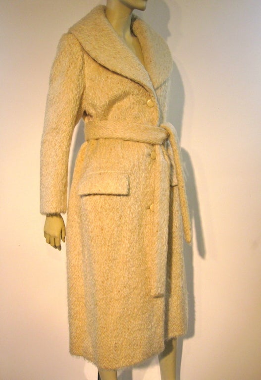 Women's Norell 50s Mohair Tweed Belted Coat in Beige