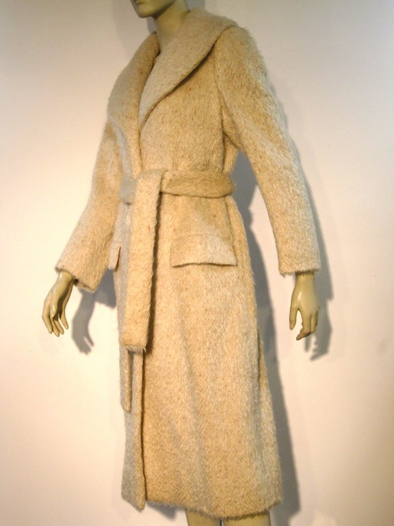 Norell 50s Mohair Tweed Belted Coat in Beige 2