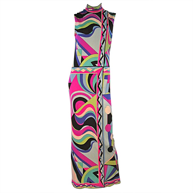 60s Emilio Pucci Jersey Maxi Dress in Spectacular Print at 1stDibs