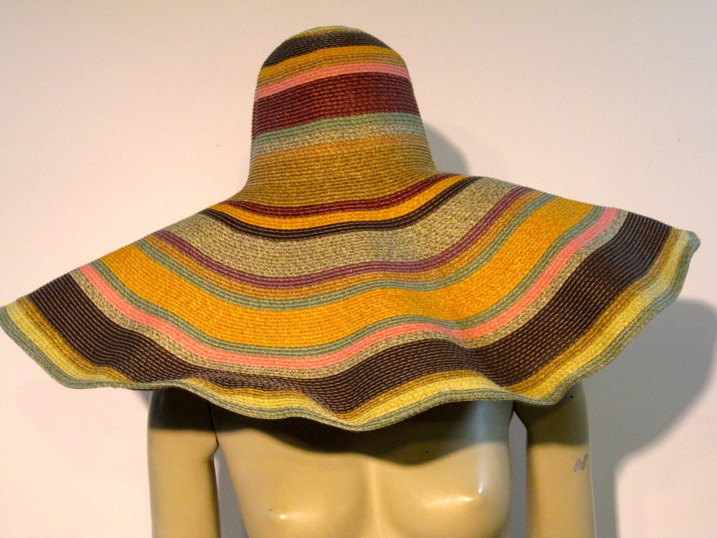 Huge Dramatic Straw Sunhat w/ Multi-Color Stripes & Wired Brim 1