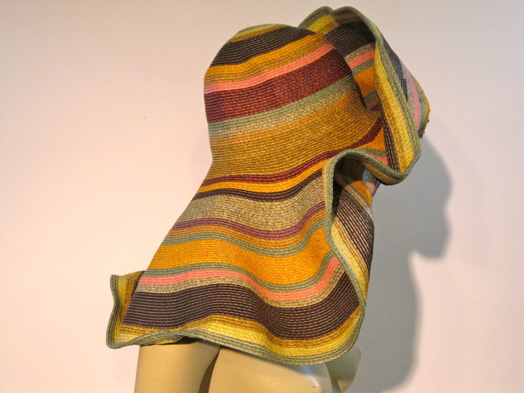 Huge Dramatic Straw Sunhat w/ Multi-Color Stripes & Wired Brim 2