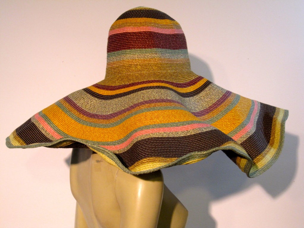 Huge Dramatic Straw Sunhat w/ Multi-Color Stripes & Wired Brim 3